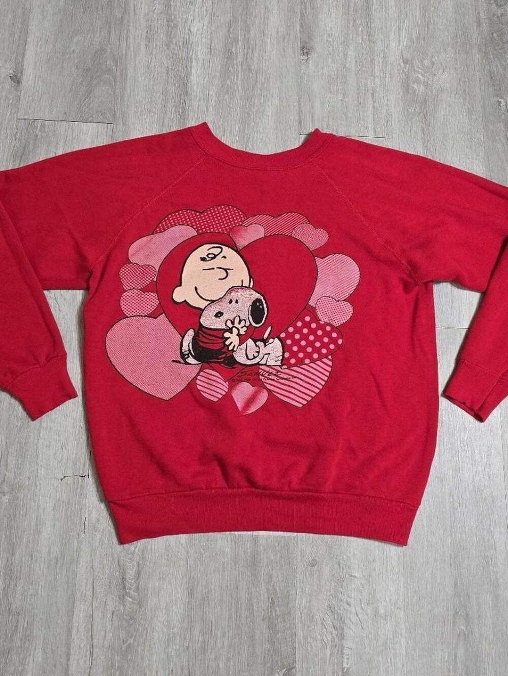 Vintage 70s Peanuts Snoopy and Charlie Brown Valentine's Red Sweatshirt Crewneck